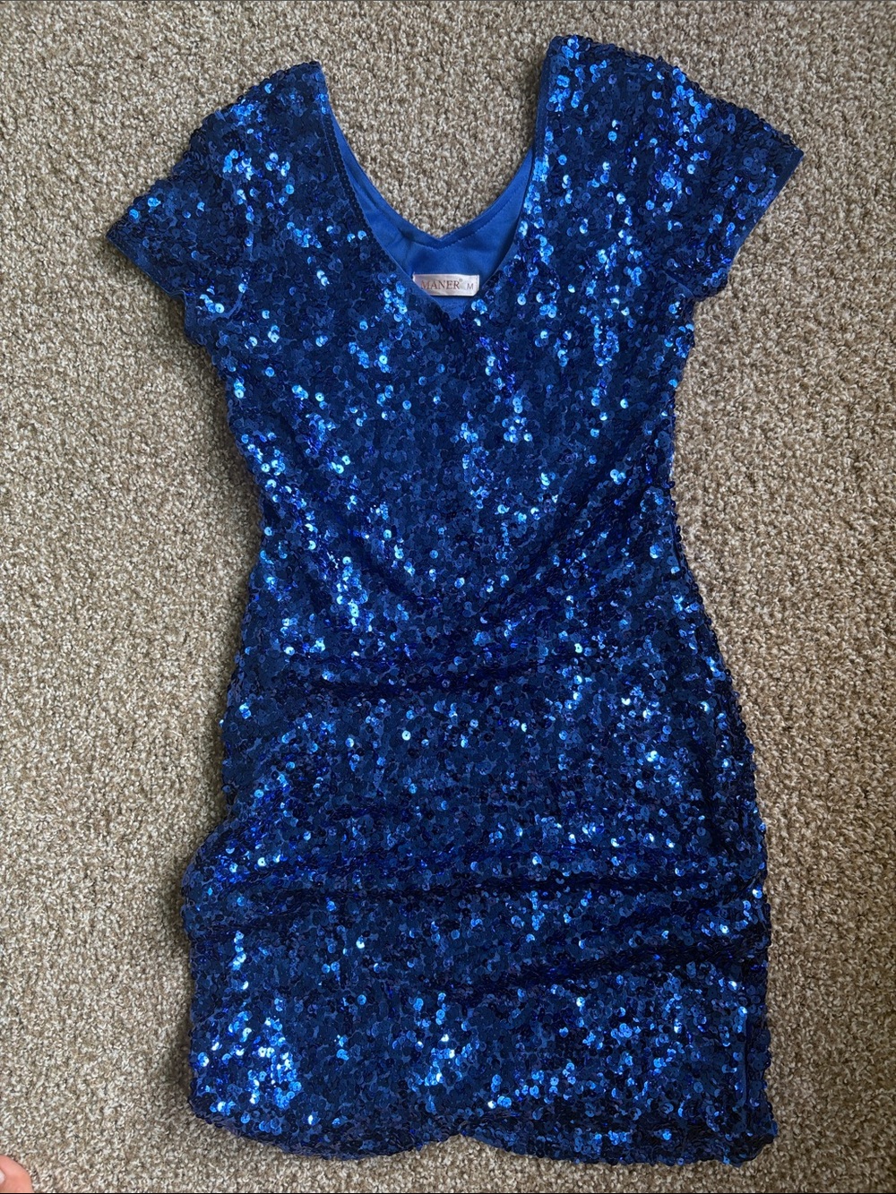 Royal Blue Sequin V-Neck Short Sleeve Cocktail Dress